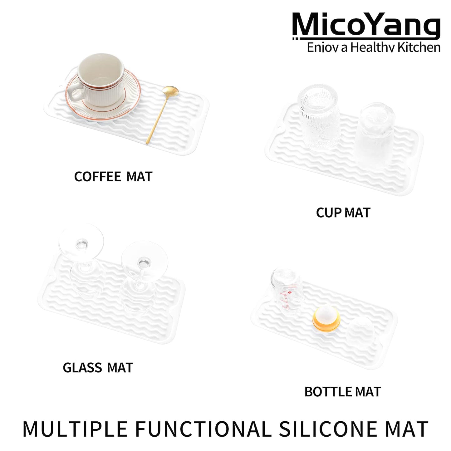 MicoYang Silicone Dish Drying Mat for Multiple Usage,Easy clean,Eco-friendly,Heat-resistant Silicone Mat for Kitchen Counter,Sink,Bar,Bottle,or Cup White S 12 inches x 6 inches