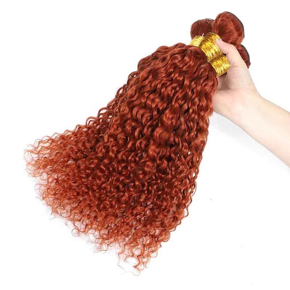 Ginger Orange Curly Human Hair Bundles Color 350 Human Hair Bundles Ginger Kinky Curly Bundles Double Weft Brazilian Remy Hair Wet and Wavy Bundles Silky and Soft for Black Women 10 10 10 Inch