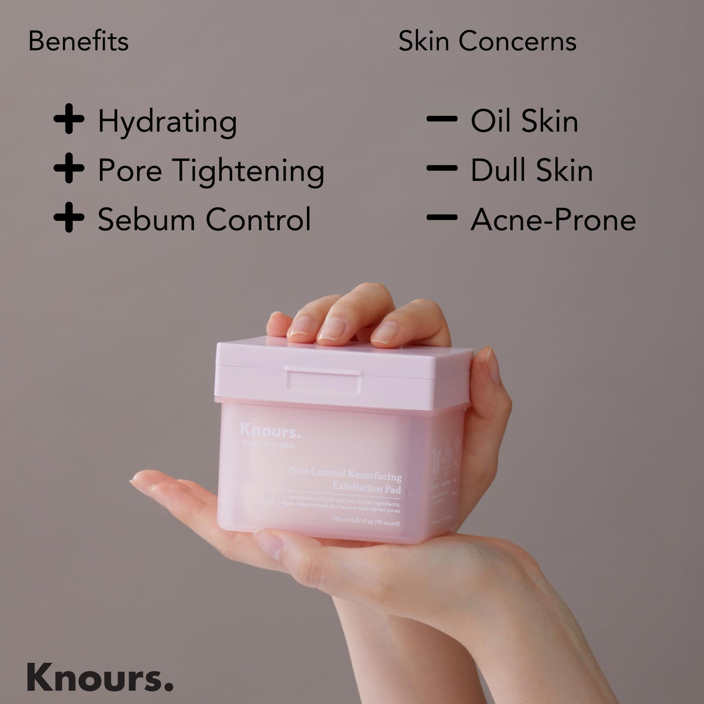 Knours. Pore Control Resurfacing Exfoliation Pad, Hydrating & Sebum Control with Plant Extract 90 Count (175ml 5.9 fl.oz.) K-Beauty Skincare