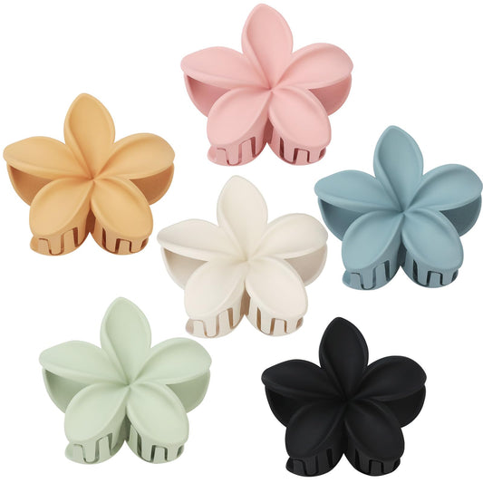 Sisiaipu Flower Hair Claw Clips 6 Pcs Large Claw Clips for Thick Hair Hawaiian Flower Hair Clips Plumeria Claw Clips for Thin Hair Beach Hair Accessories for Women and Girls -Colorful