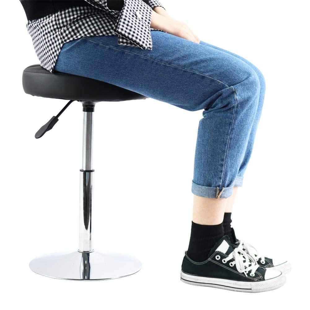 FURWOO Short Round PU Leather Shop Stool - Padded Stool for Salon,SPA,Manicure and Vanity - Small Black