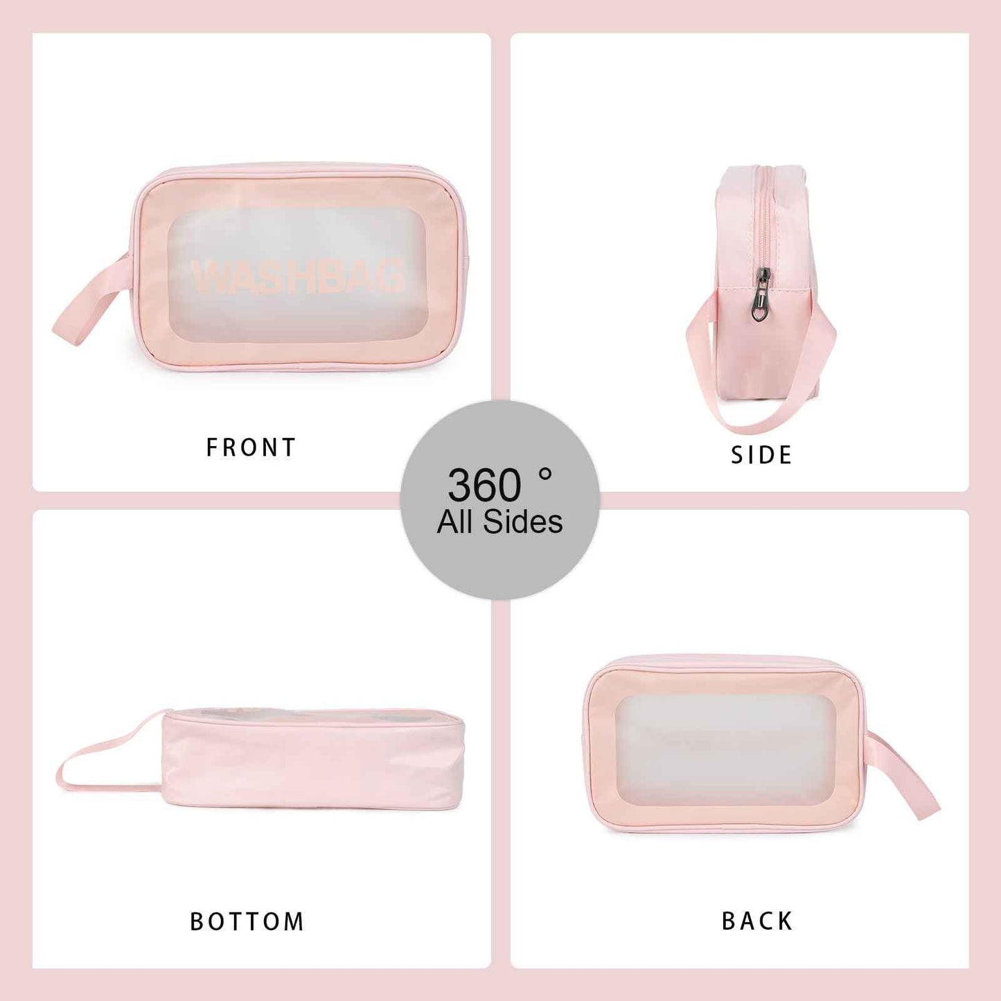 Gladdon Clear Travel Toiletry Bags for Women Clear Purse Bathroom Shower Pouches Makeup Bag Set of 4 Washbags Pink