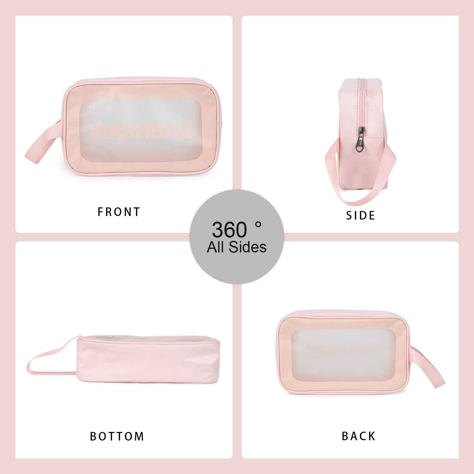 Gladdon Clear Travel Toiletry Bags for Women Clear Purse Bathroom Shower Pouches Makeup Bag Set of 4 Washbags Pink