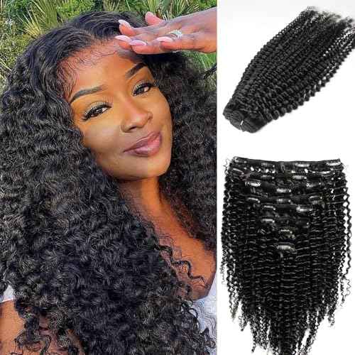 KRN Clip in, 136g 8 pcs Full And Thick Kinky Curly Hair Extensions Clip ins for Black Women 12A Natural Black Real Hair Extensions Clips in Human Hair 20 Clips Easy to Wear 22 Inch