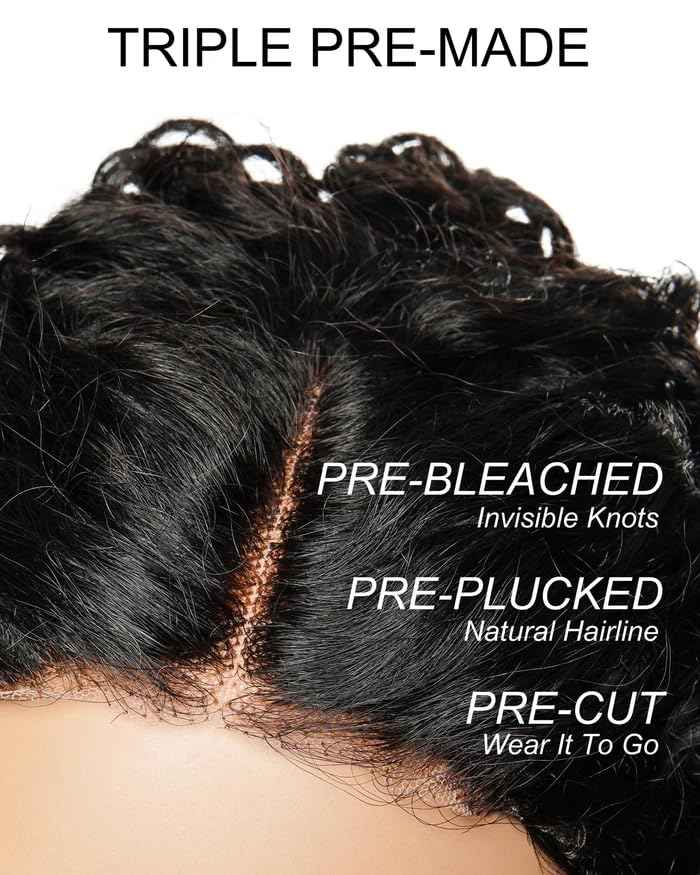 JALIZA 14" 100% Virgin Human Hair Deep Wave Wig on Clearance - Bob Glueless Pre Cut Pre Bleached HD Lace 180 Density Wear to Go