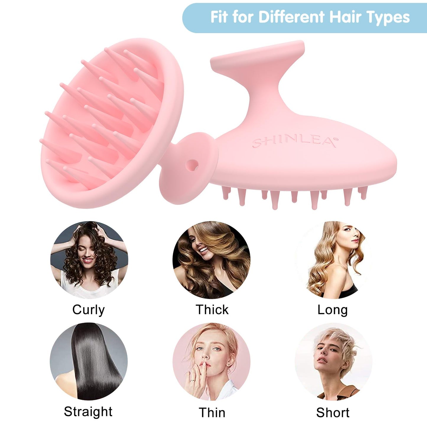 SHINLEA Silicone Scalp Massager Shampoo Brush, Head Scrubberwith Soft Bristles for Hair Growth, Scalp Exfoliator for Dandruff Removal, Wet Dry Hair Brush for Scalp Care, Pink