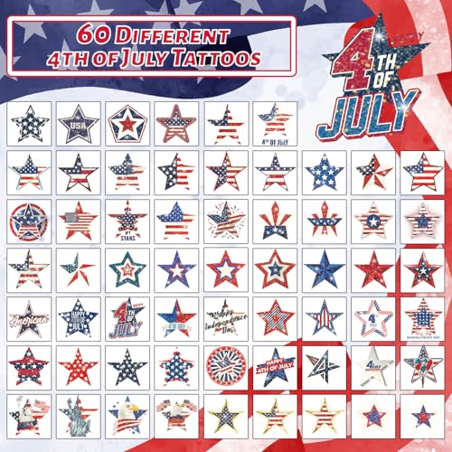 120 Pcs Patriotic 4th of July Temporary Tattoos - Star Designs