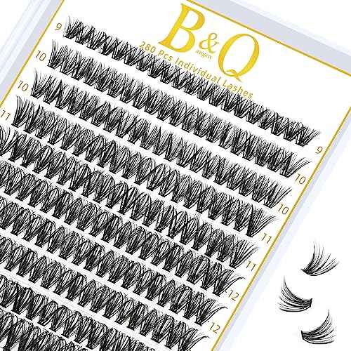 B&Q Lash Clusters 280PCS Natural Eyelash Clusters 40D D 9-16mm Individual Lash Wispy Eyelash Extension with Soft Thin Band Classic Look Pesta?as Postizas Comfortable DIY at Home(40D-D-9-16mm)
