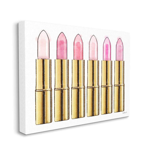 Stupell Industries Pink Gold Lipstick Glam Fashion Watercolor, Designed by Amanda Greenwood Wall Art, 24 x 1.5 x 30, Canvas