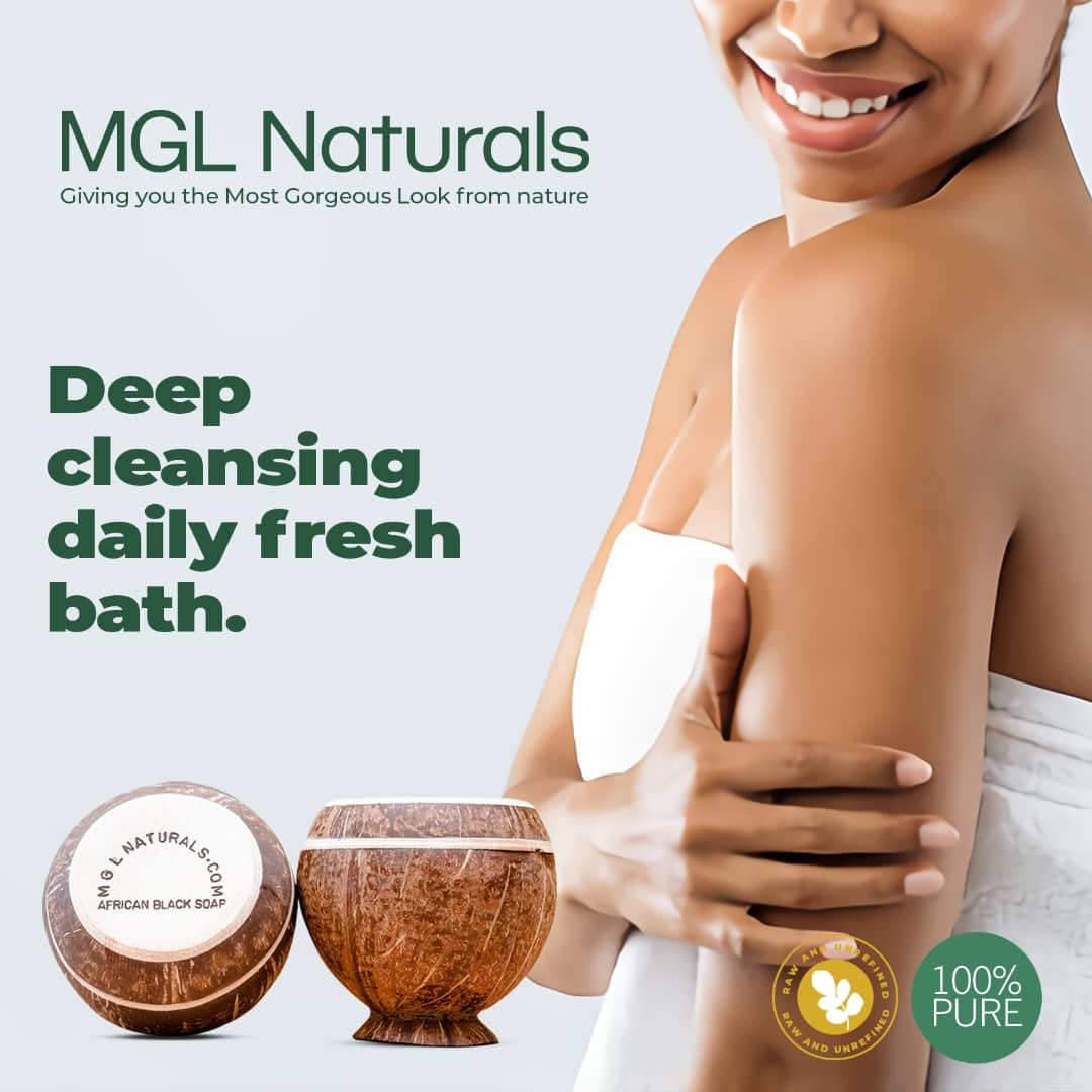 MGL Naturals Raw African Black Soap in Coconut Pot | Premium & Organic | Face and body deep cleanse. For acne, eczema & dark spots. (16)