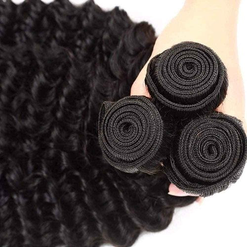 1B Deep Wave Human Hair Bundles Brazilian Virgin 3 Bundles 14 16 18 Inch Black Deep Curly Bundle Human Hair Extensions 50 Gram Per Bundle