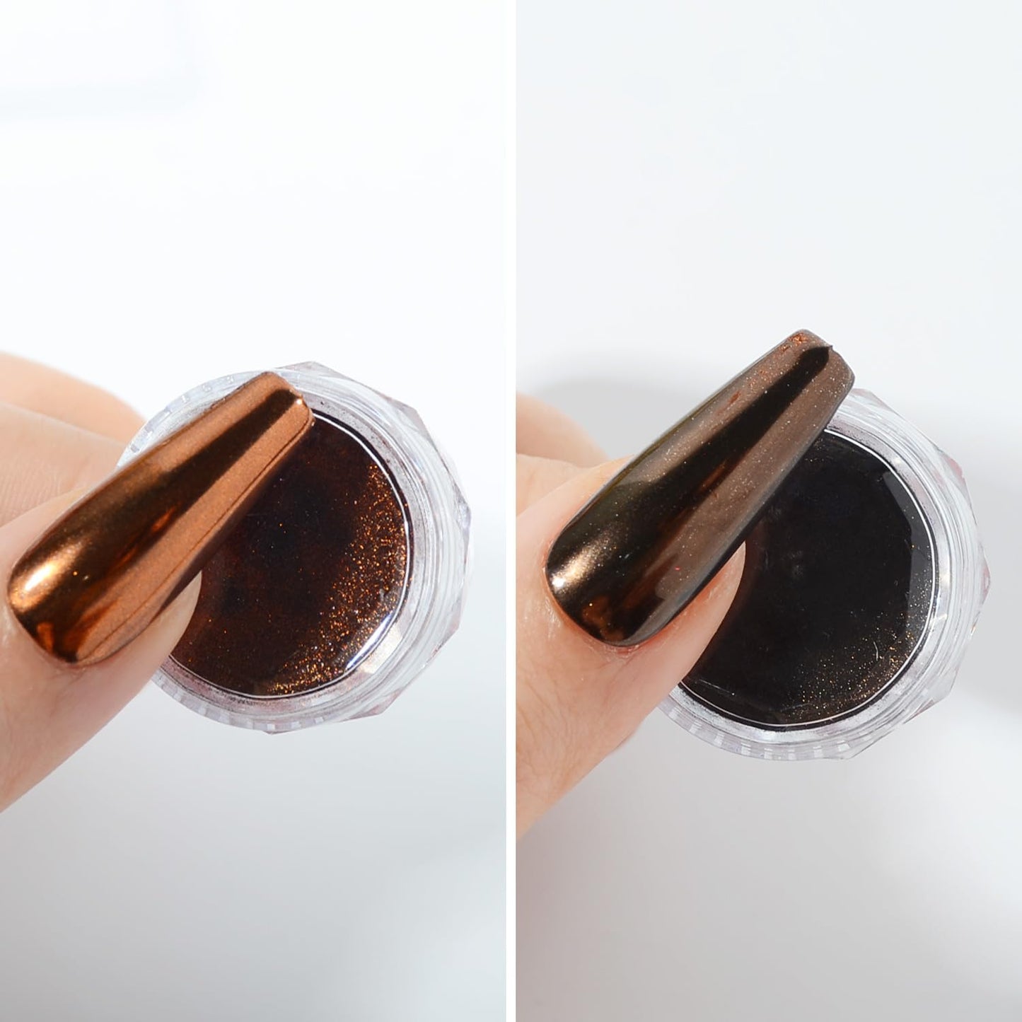 Brown Metallic Chrome Powder,2 Jars Maillard Style Coffee Brown Mirror Glitter Effect Chrome Pigment Powder Dust Manicure Tips with Sponge Applicators