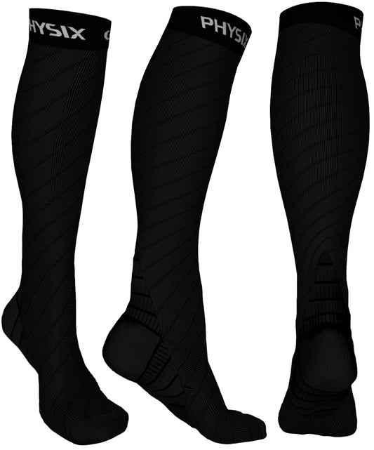 Physix Gear Compression Socks 20-30 mmHg - Men & Women - Running, Nurses, Shin Splints, Flight, Travel (Black-S/M)