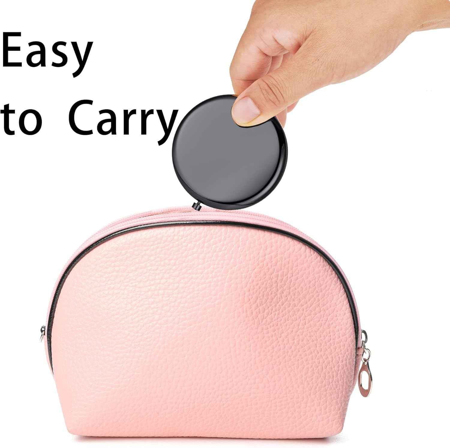 MLLXX Compact Mirror for Purse, Metal Round Shell, Double-Sided 1X/2X Magnifying, Portable Travel Makeup Mirror, Mini Pocket Mirror, Black，4 Packs