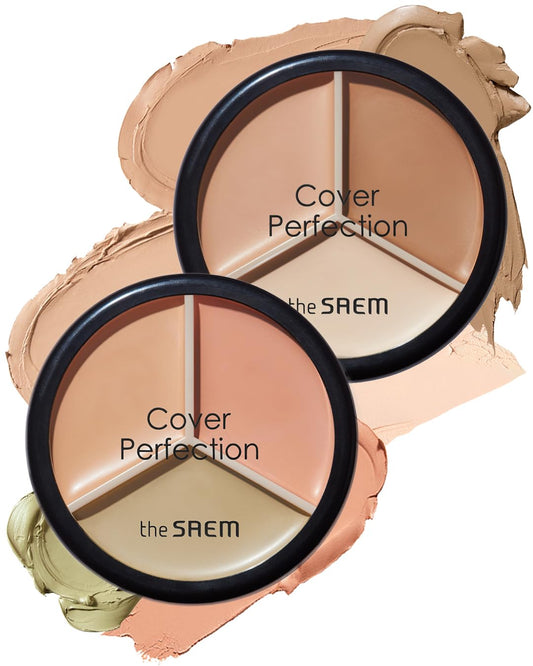 THESAEM Cover Perfection Triple Pot Concealer 01 Correct Beige + 02 Contour Beige - 3 Color Concealer for Medium & Natural Tone - Full Coverage Concealer to Correct & Conceal Redness, Dark Circles