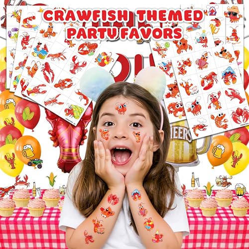 96 PCS Crawfish Boil Pre-Cut Temporary Tattoos for Kids | Super Cute Crawfish Themed Birthday Party Favors, Supplies, Decorations, Ocean Animal Tattoo Stickers, School Rewards & Gifts Boys & Girls