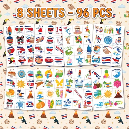 96 PCS Costa Rica Temporary Tattoos for Kids Birthday Party