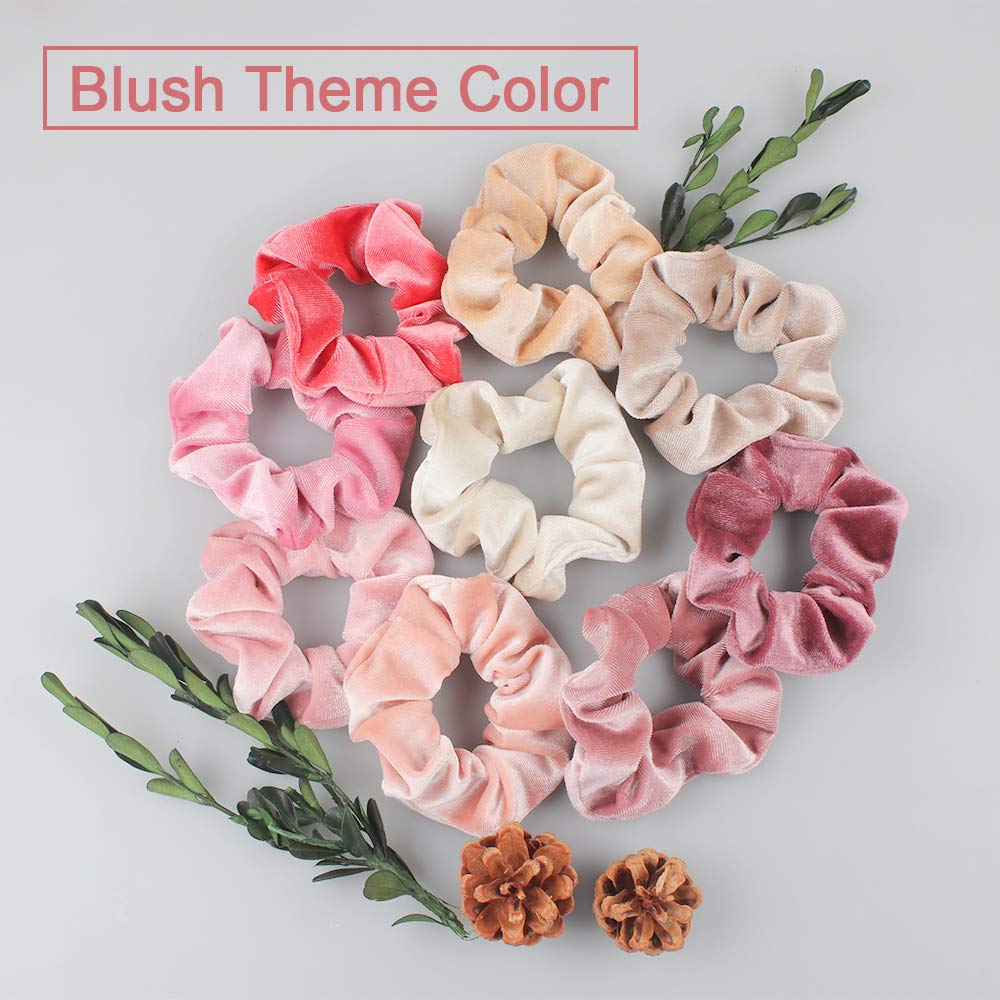 18 Pcs Blush Theme Hair Scrunchies Velvet Elastic Hair Bands Pink Love Scrunchy Hair Ties Hair Bobbles for Women and Girls