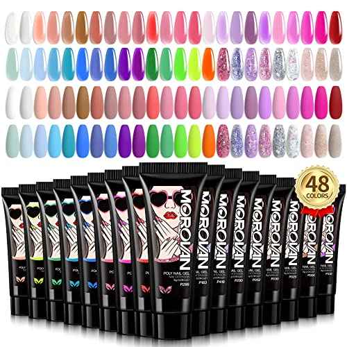 Morovan Poly Gel Nail Set: 48 Color Gel Extension Nails - Trendy Art Designs with Pure & Glitter Finish
