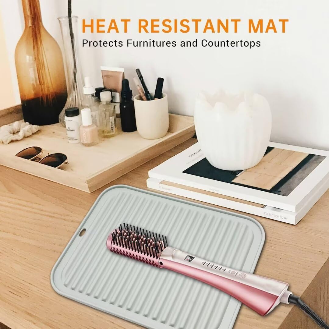 Silicone Heat Resistant Mat for Hair Styling Tools - Portable Travel Mat with Hook and Loop Strap for Curling Iron, Flat Iron, Hair Straightener, Home and Salon Use