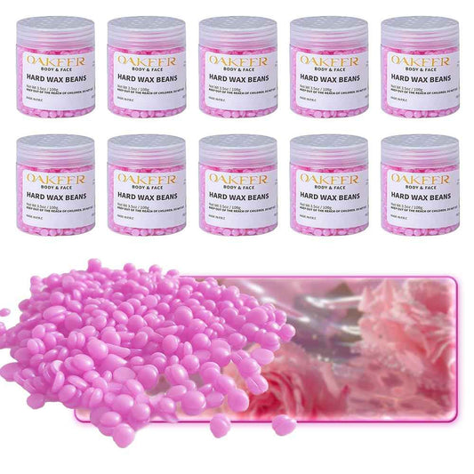 OAKEER Wax Beads 10 Jar (2.2lb) Hair Removal Kit with 20 Wood Sticks, Natural Ingredients for Bikini, Face, Eyebrow, Back, Chest, Legs, Armpit