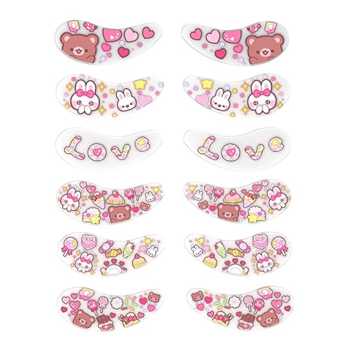 BlackWings 6 Pairs Silicone Eye Patches with Self-Adhesive Design - Cute Bear & Rabbit Inspired Eye Care Patches (Little Bear Little Rabbit 6pairs)