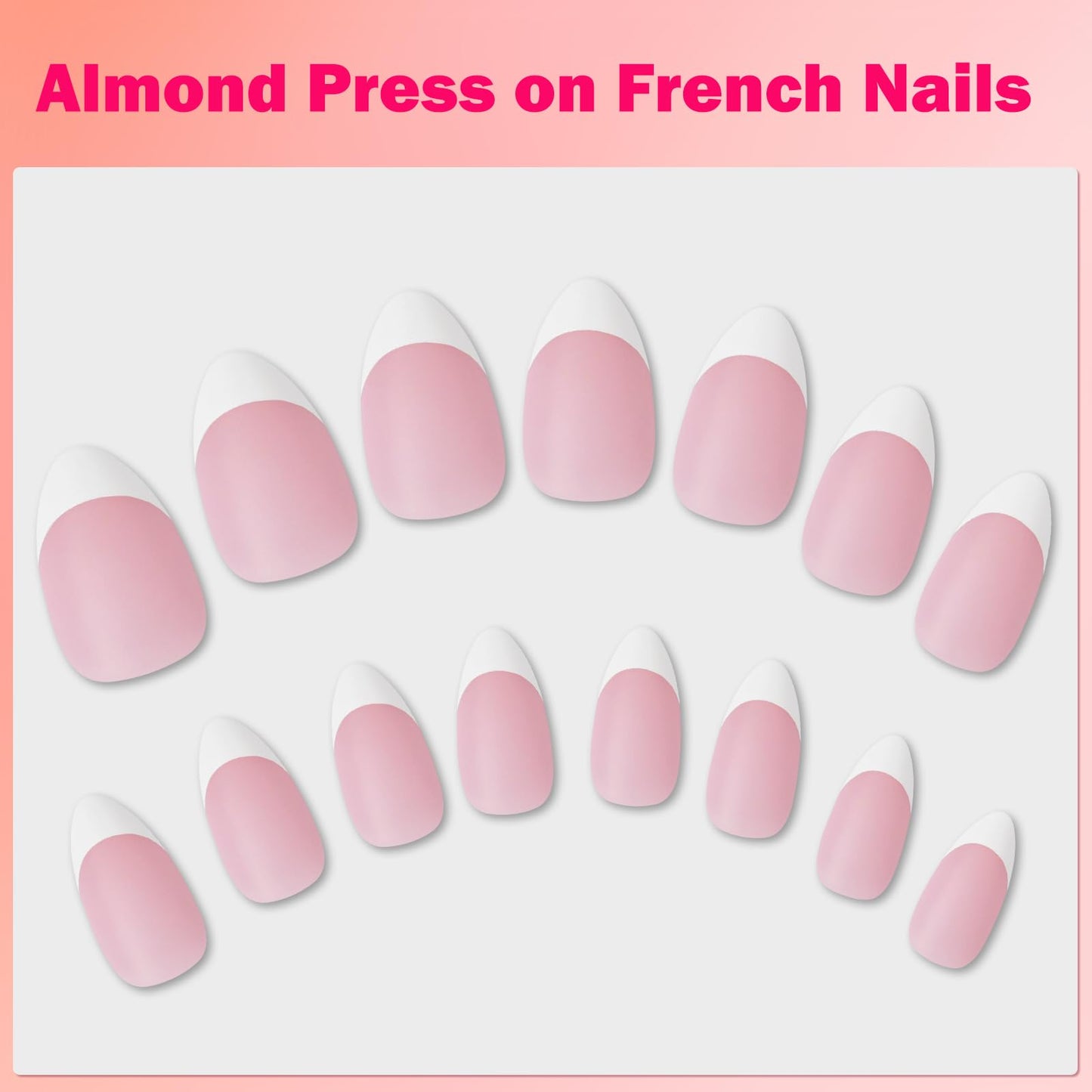 AddFavor French Tip Press on Nails Short Almond Fake Nails, 240pcs White French Nails Press on Almond Matte Pale Pink Acrylic Nails with Adhesive Tabs for Women