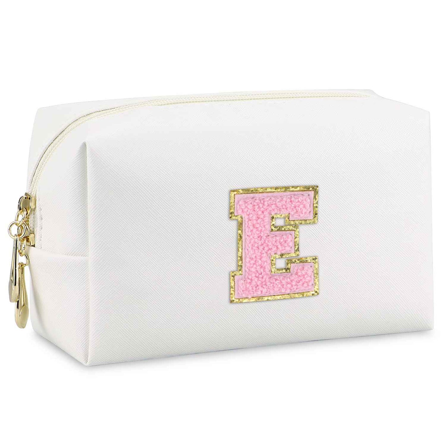Gosuoa Initial Makeup Bag,Personalized preppy bag Waterproof PU Leather Chenille Letter Cosmetic Bag,Portable Travel Toiletry Bag Monogram Birthday Gift for Women Girls Mom Friends (Letter E)