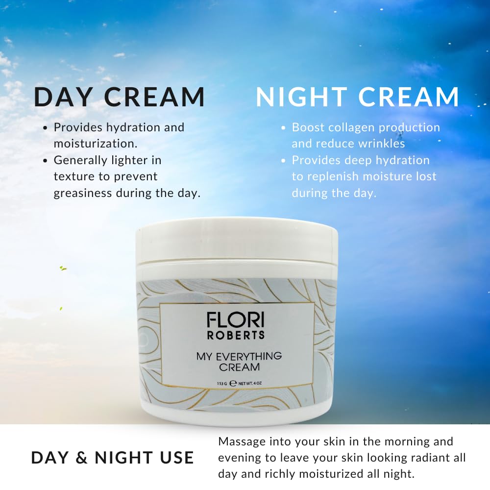 Flori Roberts My Everything Crème, Moisturizer for Face, Eyes and Throat, Anti-Wrinkle and Skin Firming, Facial Cream, 4oz