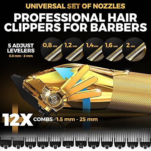 OVLUX Gold Cordless Professional Hair Clippers for Men & Barbers with Guides