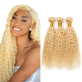 613 Blonde Kinky Curly Human Hair Bundles - 3 Pack, 22-26 Inch