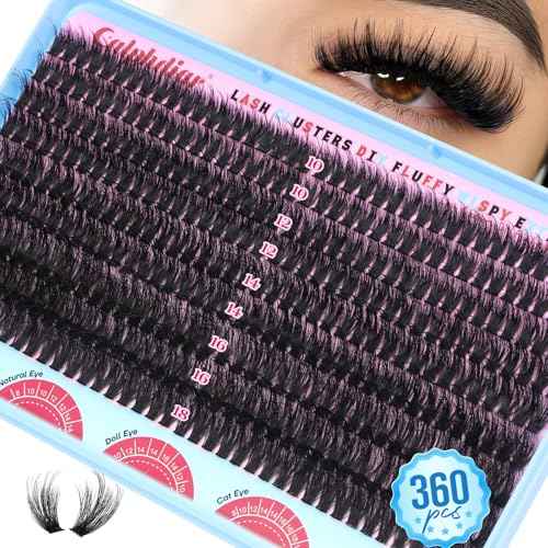 calphdiar Cluster Eyelash Extensions 70D Lash Clusters 360PCS Individual Lashes Fluff Eyelash Clusters D-curly Wispy Lashes Clusters 10-18mm DIY Eyelashes Fairy False Lashes Extension