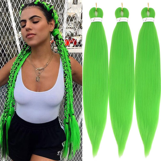 Pre-stretched Green Braiding Hair 26 Inch 3Packs Braiding Hair For Braids, Yaki Texture Crochet Hair Box Braids Hot Water Setting Synthetic Braiding Hair Extensions(26inch, Green)