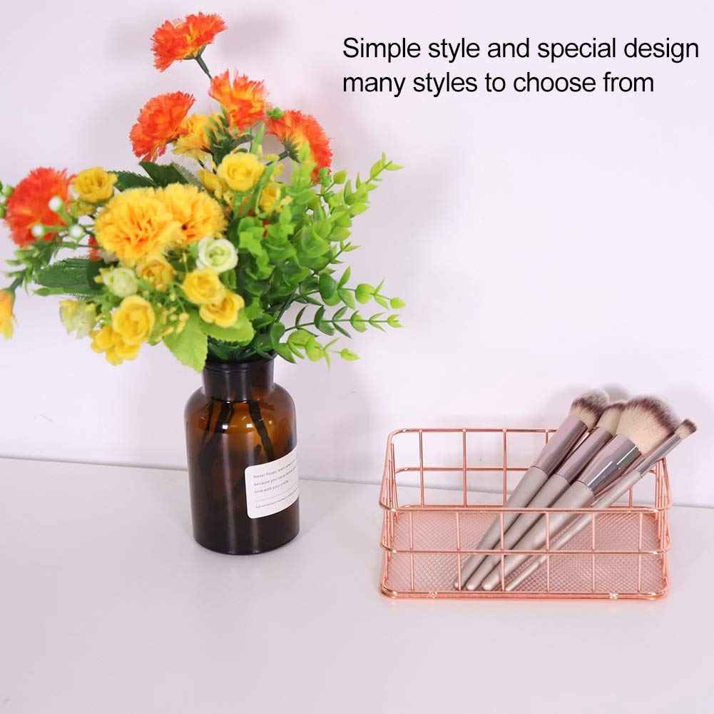 Fdit Makeup Storage Basket Organizer Rose Gold Iron Cosmetic Storage Holder Desktop Decor Household Woman Girl Lady(C)