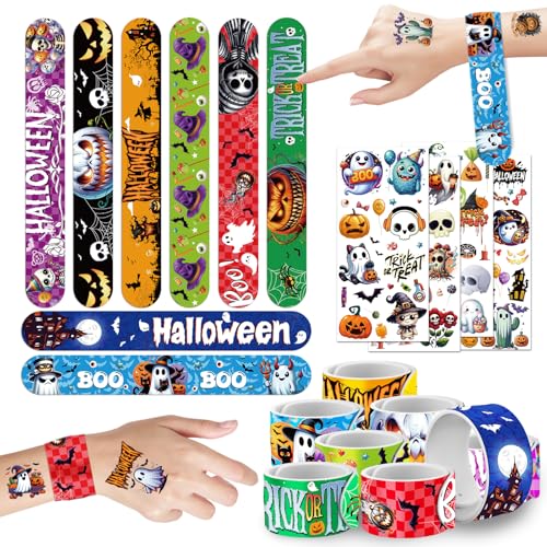 Halloween Party Favors Bulk Pack - 40 Piece Set with Slap Bracelets & Temporary Tattoos