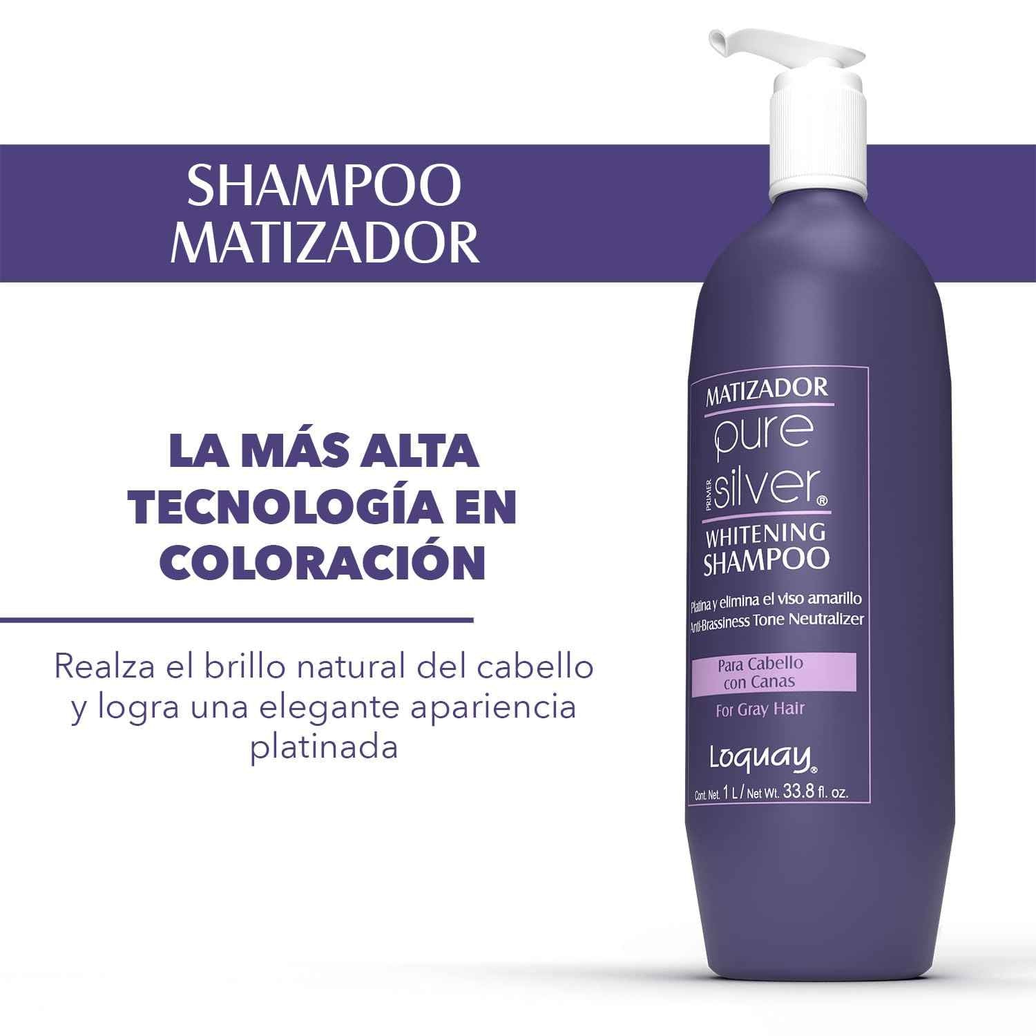 Loquay Matizador PURE SILVER Primer Whitening Shampoo 1L/ Net Wt 33.8 Oz