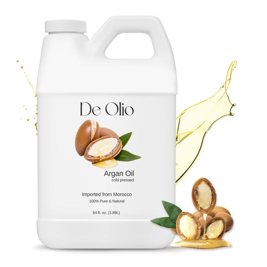 De Olio | Argan Oil of Morocco | 100% Pure & Natural Cold Pressed Argan Oil for Hair, Skin, Face | Refined Moroccan Hair Oil for Moisturizing & Strengthening | 64fl. oz. (1.89L)