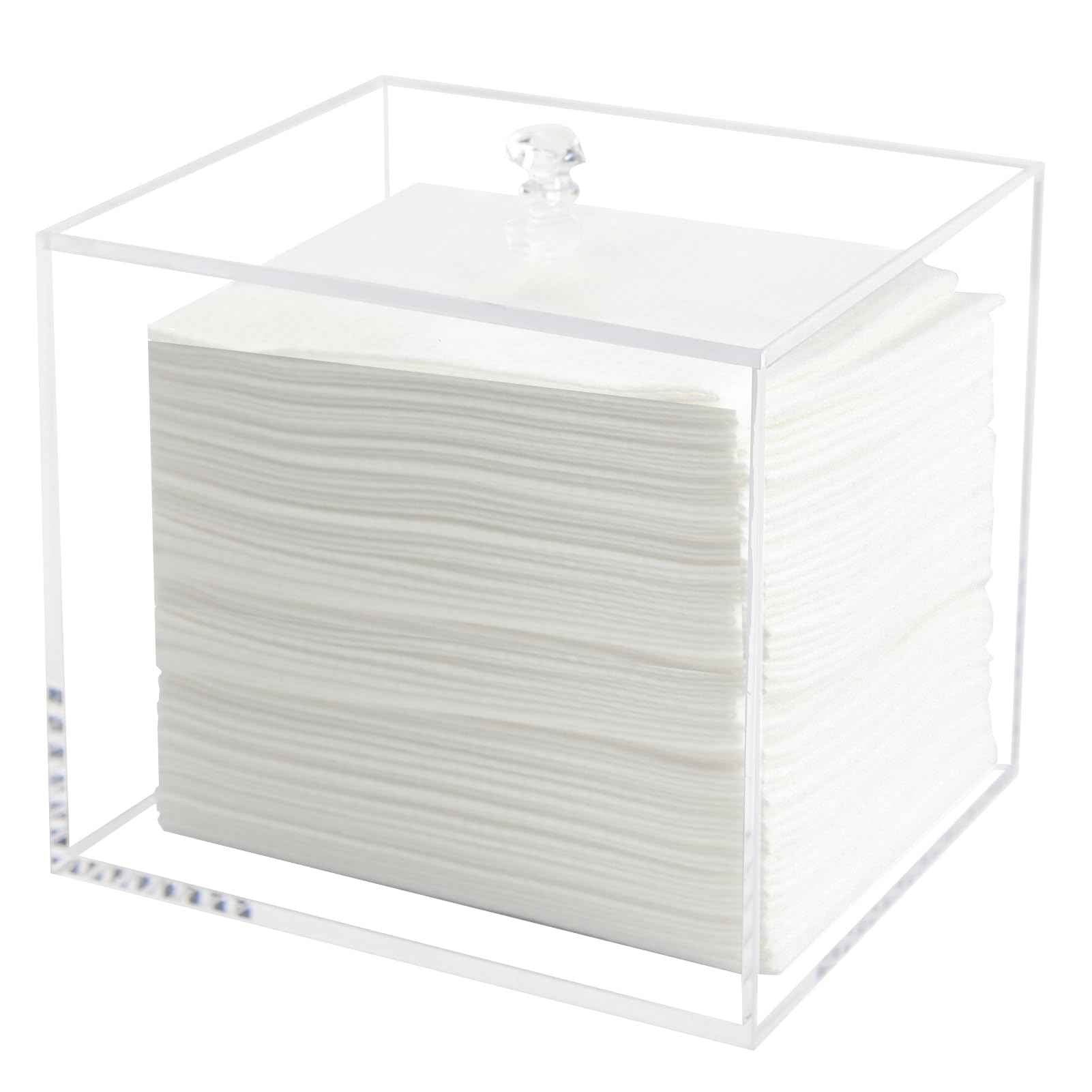 Weiai Face Towel Box, Acrylic Facial Disposable Towelettes Holder Container for XL Face Towels and Protects from Dust, Clear