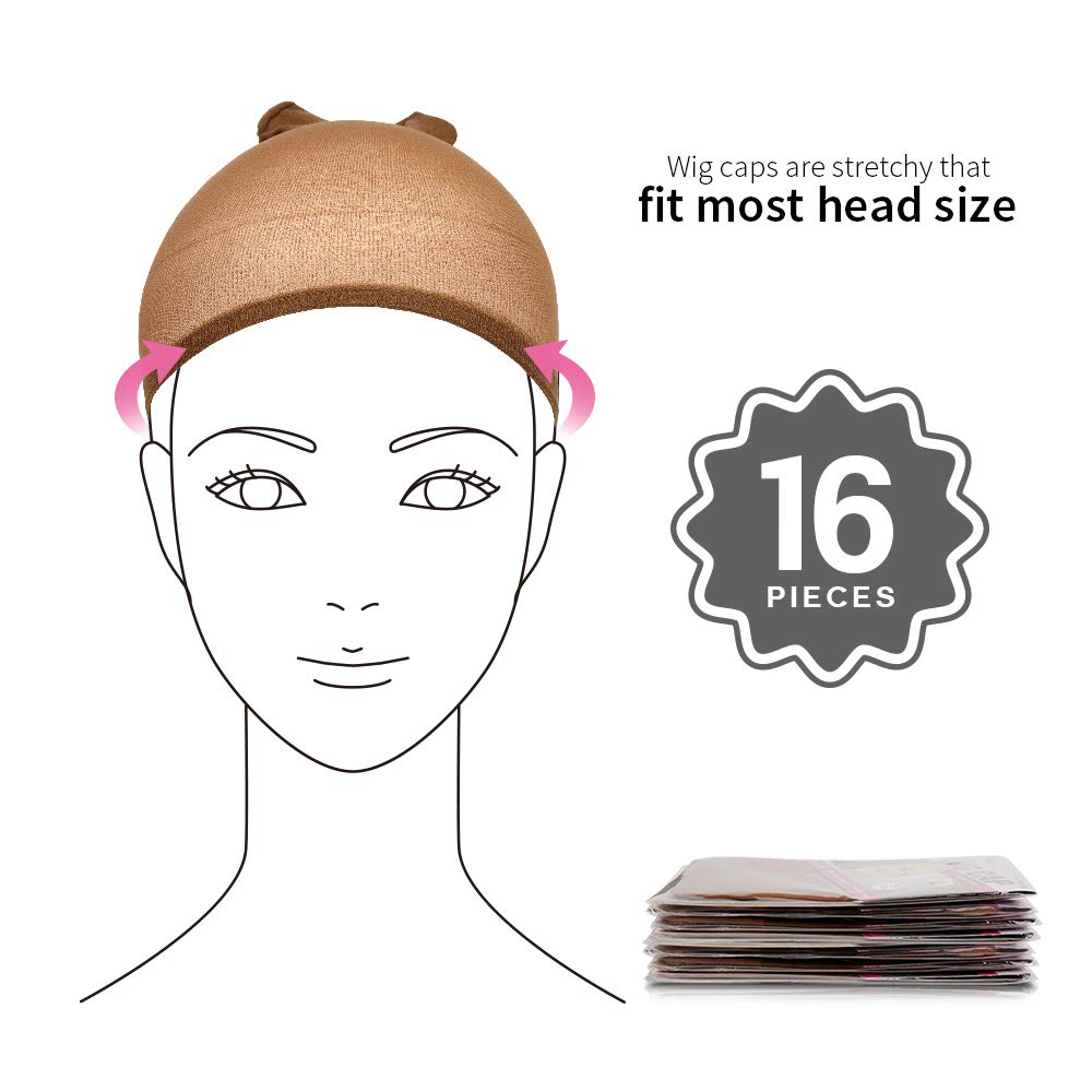 Teenitor 16 Pack Nylon Wig Caps, 8 Pack Brown Stocking Caps & 8 Pack Beige Wigs Caps