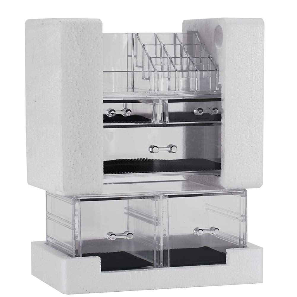 Sooyee Makeup Organizer,Acrylic Cosmetic Organizer Storage Drawers Jewelry and Cosmetic Display Cases Box(5 Drawers 7 Tiers) 3 Pieces Stackable,Clear