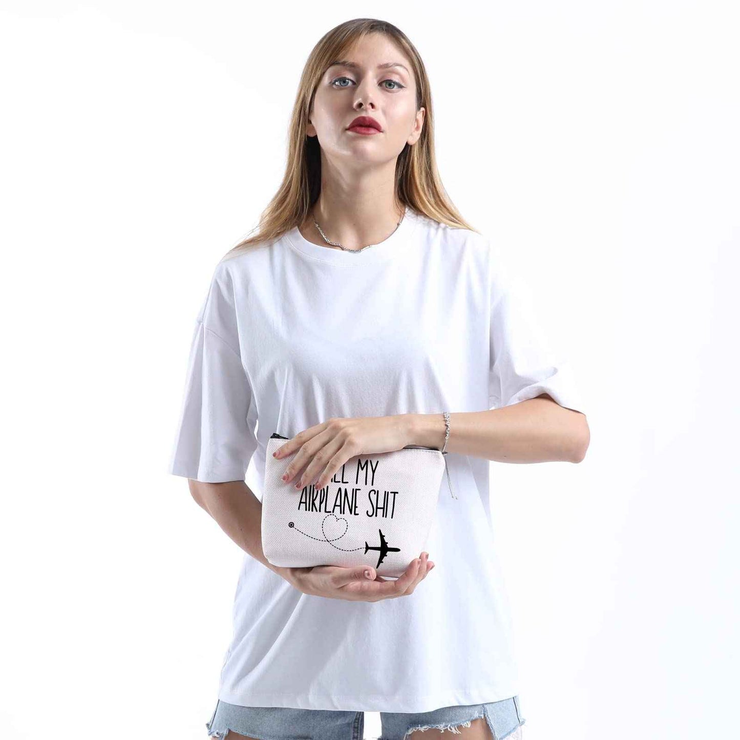 XYANFA All My Airplane Sh*t Accessory Pouch Traveler Makeup Bag Charger Pouch Flight Attendant Cosmetic Bag (AIRPLANE)