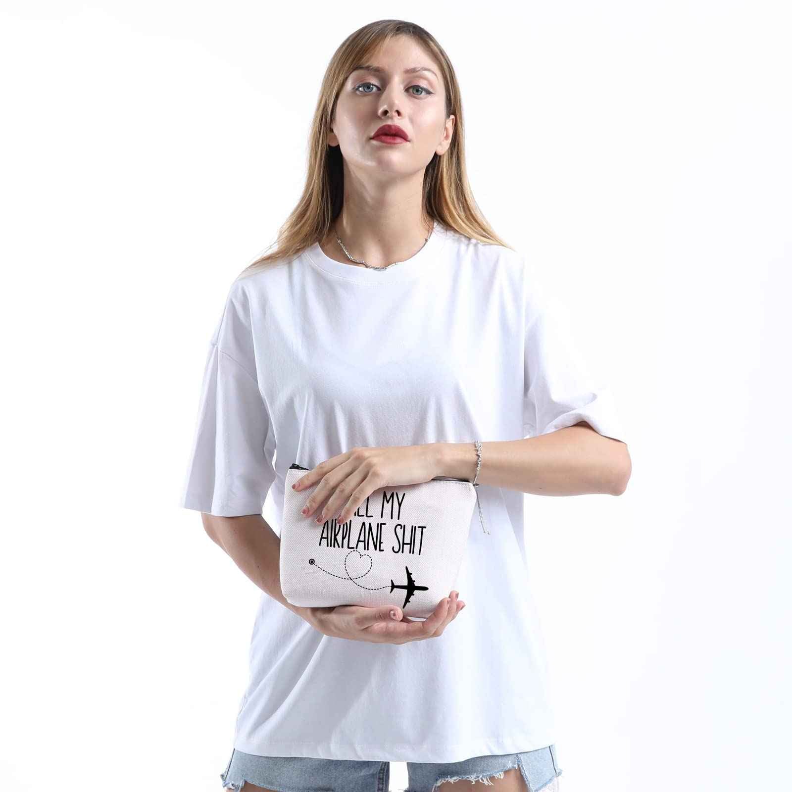 XYANFA All My Airplane Sh*t Accessory Pouch Traveler Makeup Bag Charger Pouch Flight Attendant Cosmetic Bag (AIRPLANE)