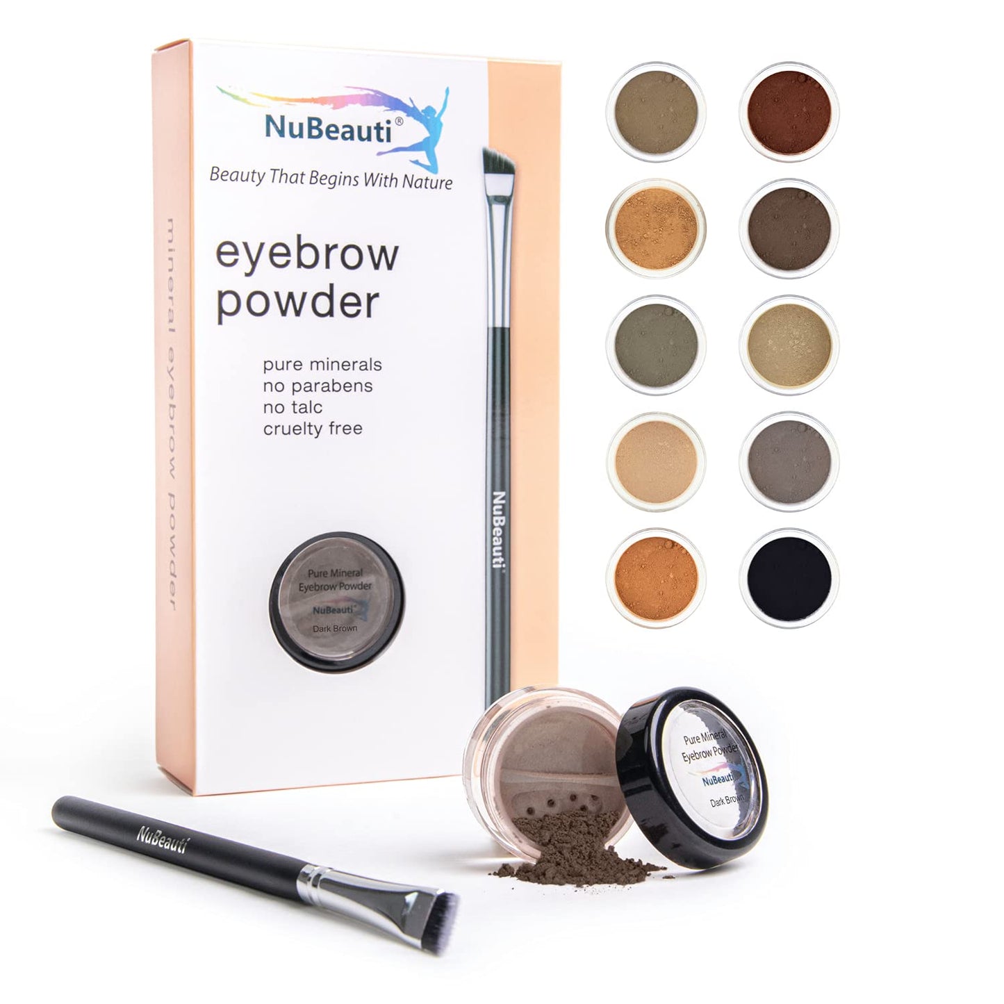 Natural Eyebrow Powder Eyebrow Kit – Mica Brow Powder Eyebrow Makeup Kit with Professional Angled Eyebrow Brush – 10 Natural Shades – No Parabens or Chemicals – Eyebrow Shaper Kit by NuBeauti