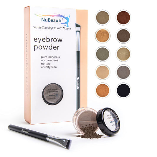 Natural Eyebrow Powder Eyebrow Kit – Mica Brow Powder Eyebrow Makeup Kit with Professional Angled Eyebrow Brush – 10 Natural Shades – No Parabens or Chemicals – Eyebrow Shaper Kit by NuBeauti