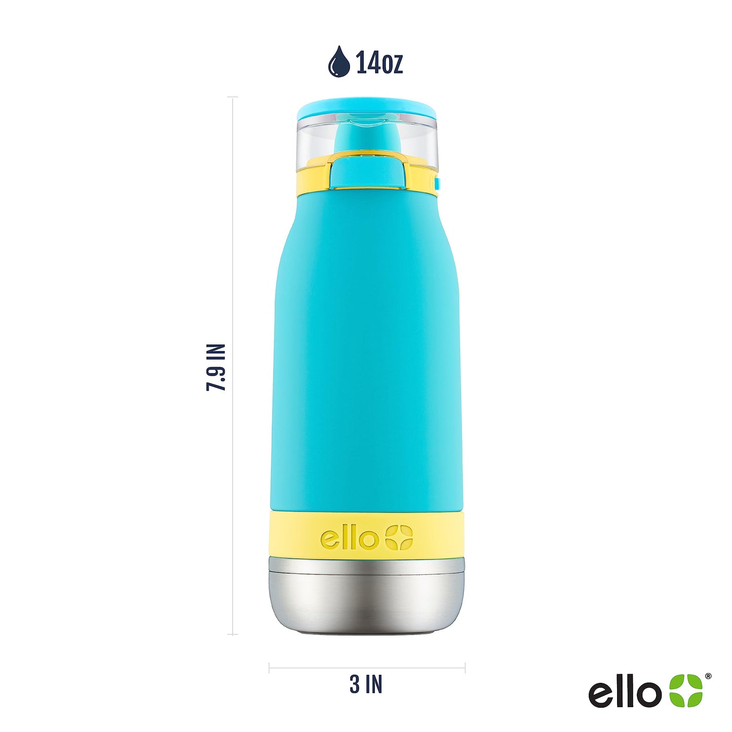 Ello Emma 14oz Vacuum Insulated Stainless Steel Kids Water Bottle with Straw and Built-in Carrying Handle and Leak-Proof Locking Lid for School Backpack, Lunchbox and Outdoor Sports, Sky