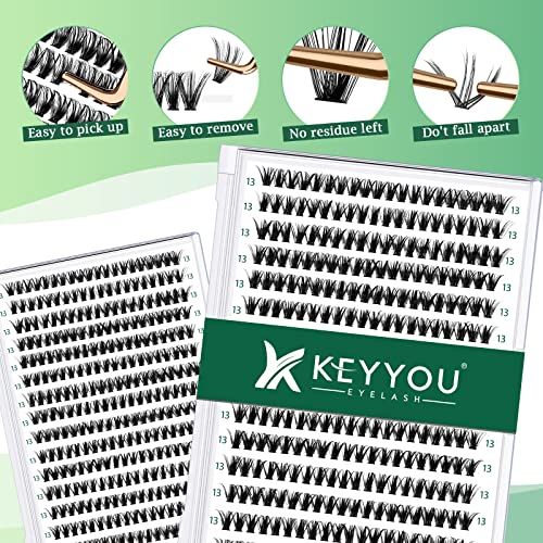 KEYYOU 300pcs Lash Clusters 40D 0.07D 13mm DIY Eyelash Extensions