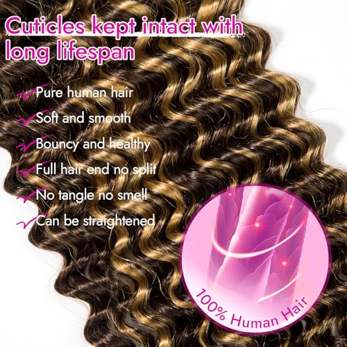 Human Braiding Hair Deep Wave 14 Inch Chocolate Brown Honey Blonde