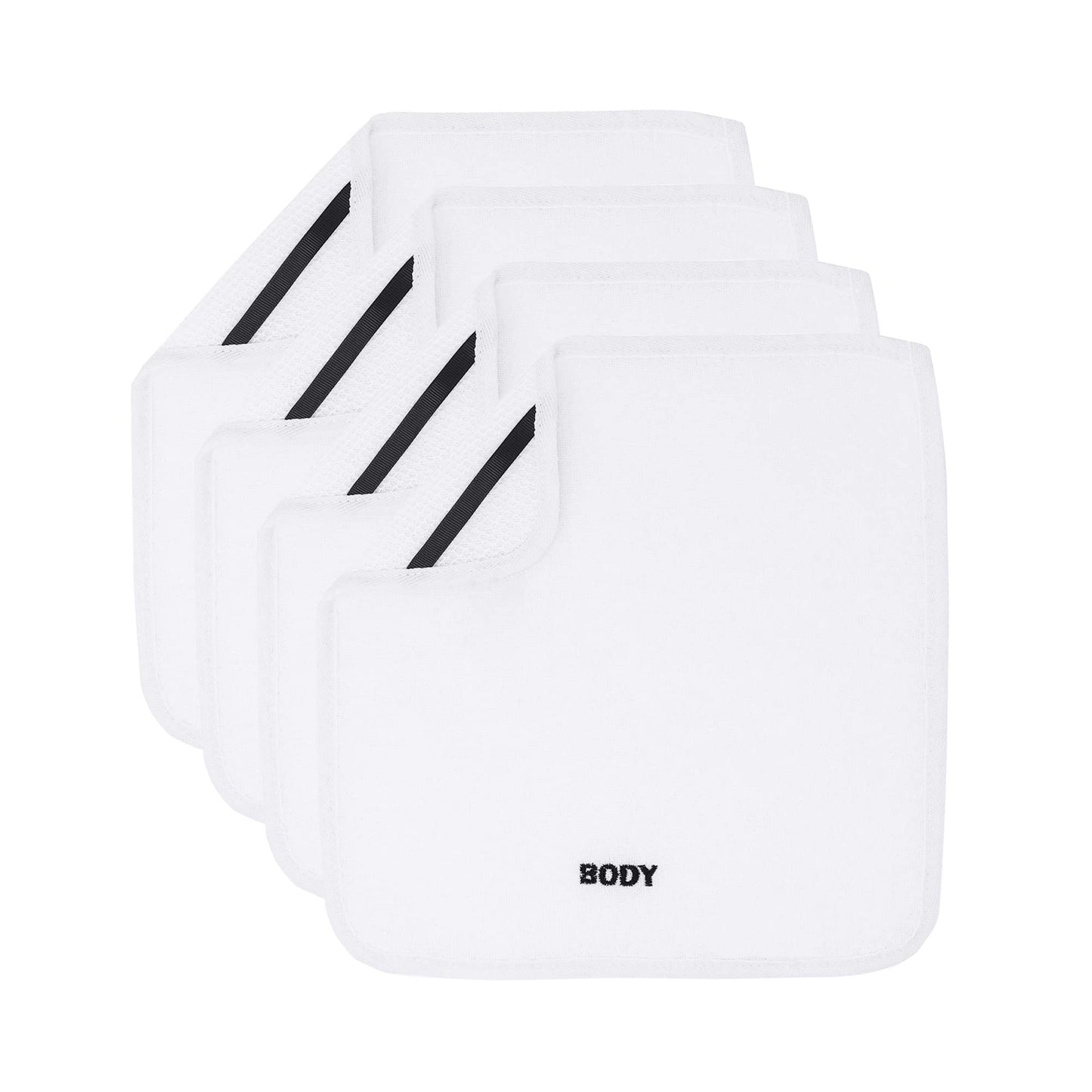 Crafty Cloth 4-Pack Spa Body Cloths | Dual-Sided for Luxurious Soft Lather or Deep Exfoliating Rigid Scrub | Embroidered for Personalized Skin Care (White, Embroidered 4-Piece Set)