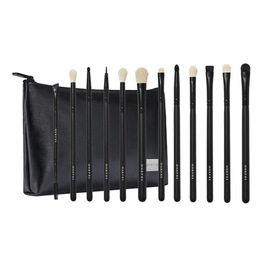 Morphe Eye Obsessed Makeup Brushes - 12 Piece Eyeshadow Brush Set - Lining, Blending & Angled Eyeshadow Brushes - Made with Natural & Synthetic Bristles and Includes Makeup Brush Case (12 Count)