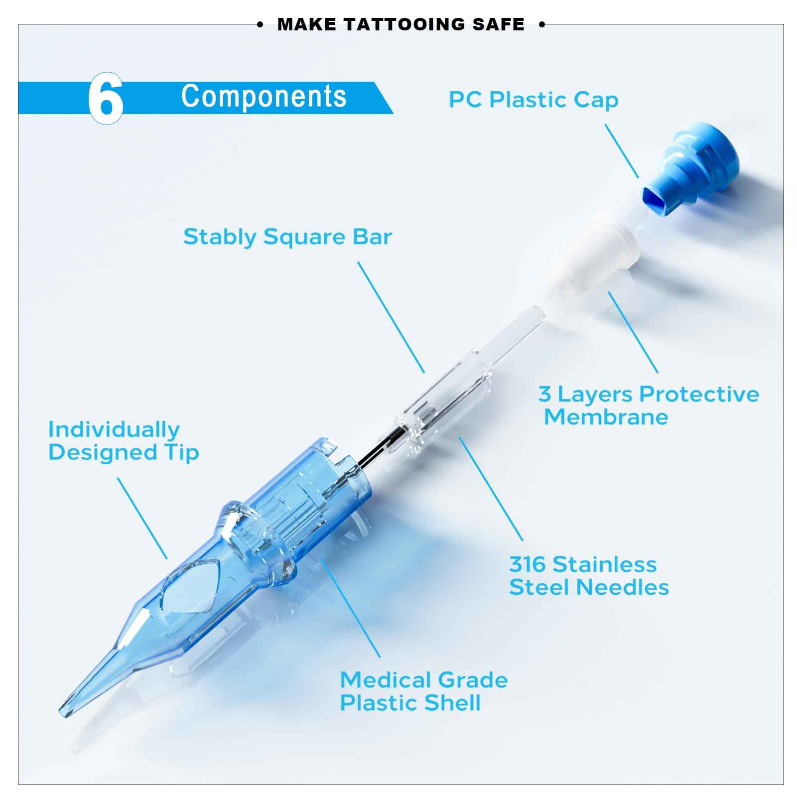 Emalla ELIOT Tattoo Cartridge Needles, 20Pcs Premium Tattoo Needles #10 Bugpin Curved Magnum Tattoo Cartridges 1023CML Tattoo Needles Diameter 0.30mm Long Taper 5.0mm for Machine Tattoo Supplies